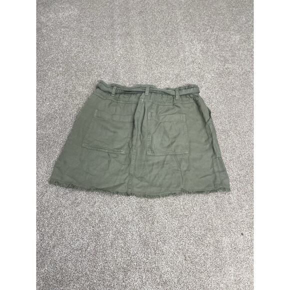 Coastal Gorpcore Cloth & Stone cargo Mini Skirt Sz M Linen Belted Tie Frayed Hem - Picture 3 of 12